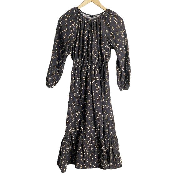 Rails Sal Black Floral Print Button Front Long Sleeve Midi Dress Size XS - Picture 4 of 16